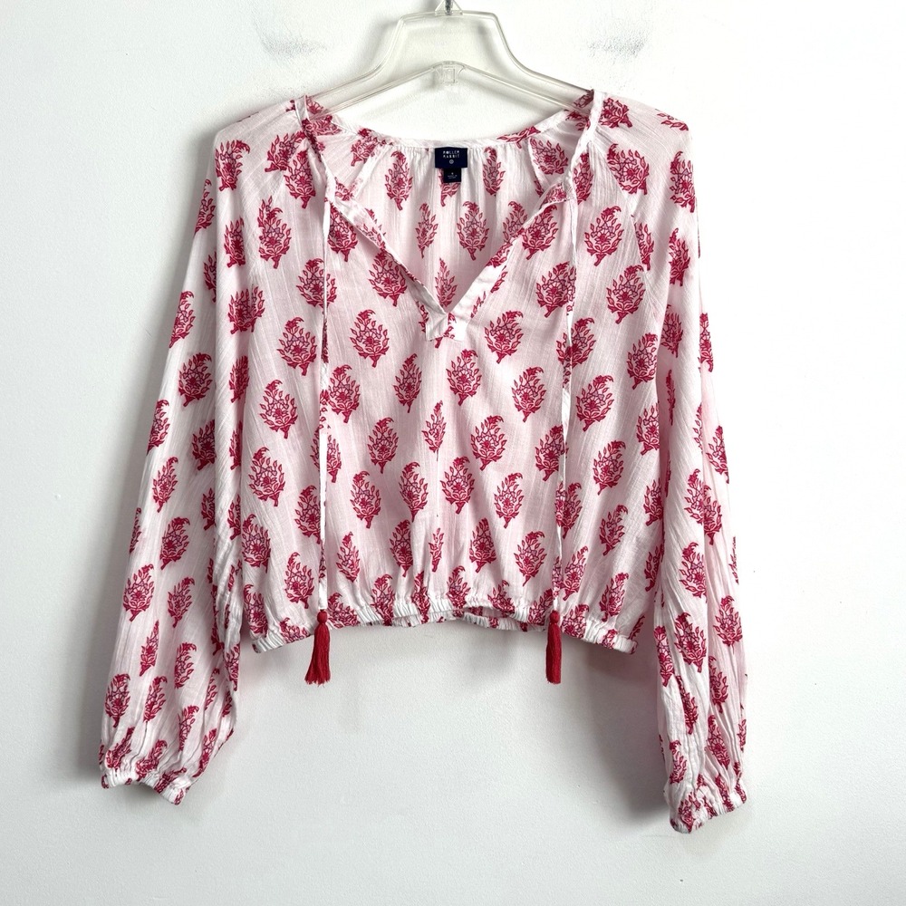 Roller Rabbit Target Top Blouse S Pink Bouquet Long Sleeve Crop Festival Summer